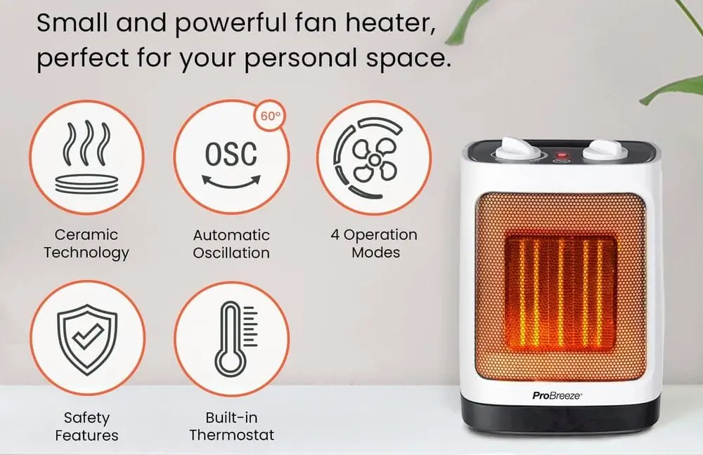 proBreeze Fan Heater In White