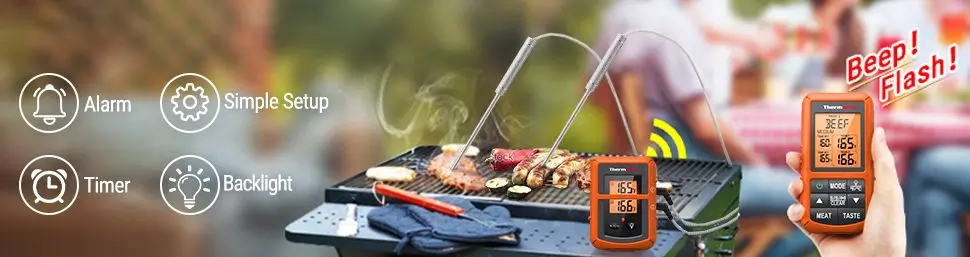 Cooking Probe On Wooden Desk In BBQ