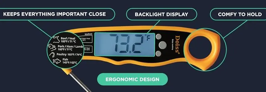 DEISS Orange PRO Food Probe Thermometer With Reading