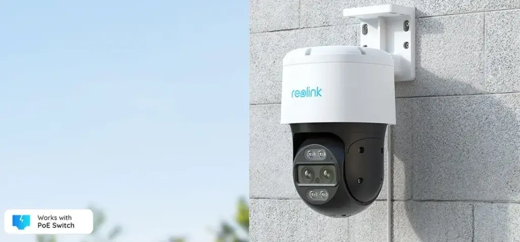 Reolink 4K Security Camera On Block Wall