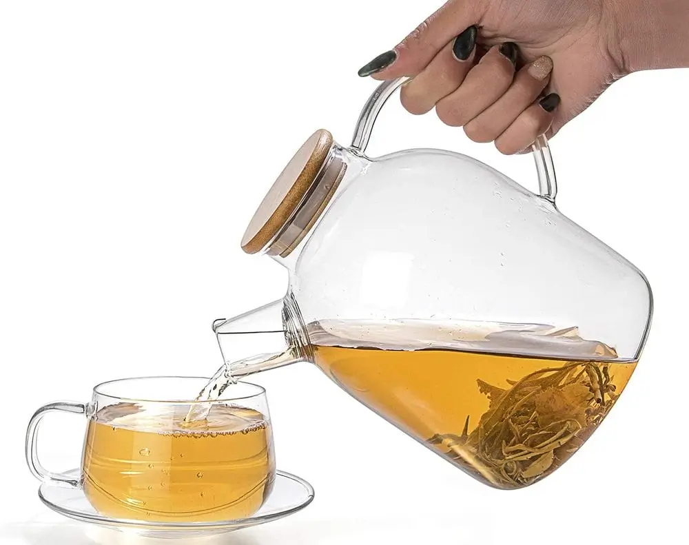 Tealyra Glass Herbal Teapot Pouring