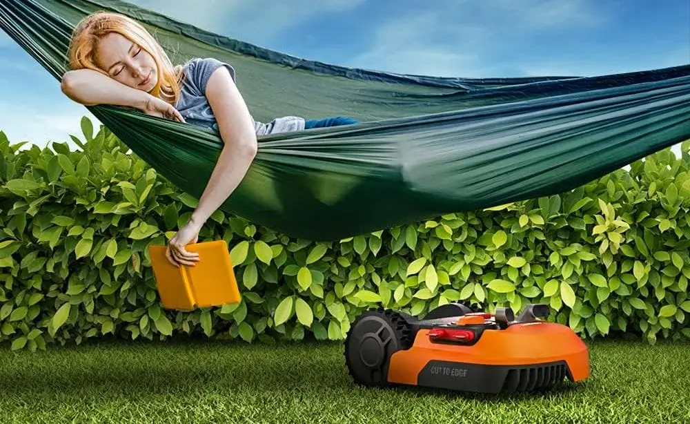 WORX Landroid Robotic Lawnmower With Woman