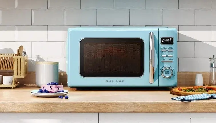 Light Blue Microwave In Kitchen