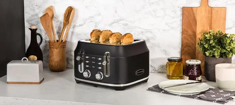 4 Slice Black Long Slot Toaster On Counter