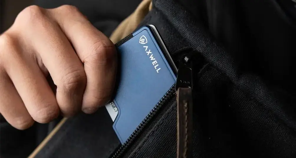 Navy RFID Protection Wallet In Pocket