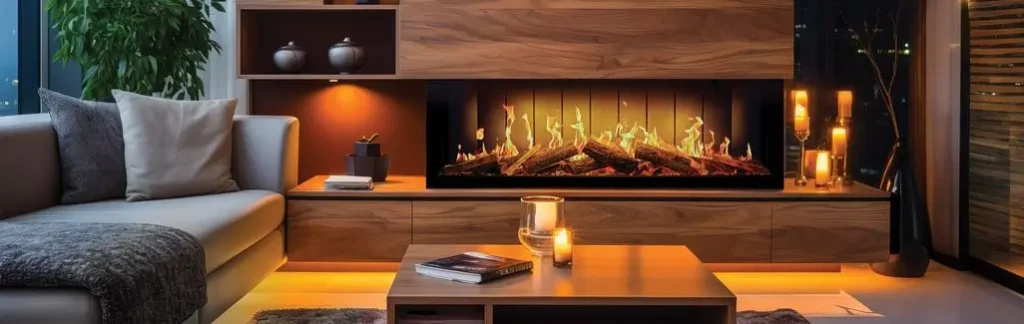 Living Room Wooden Surround Media Wall Electric Fire