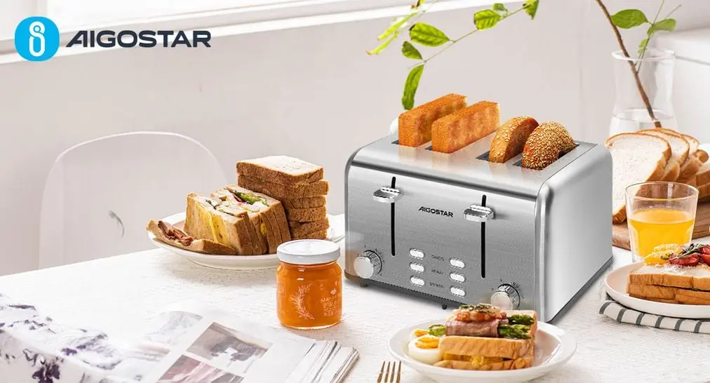 Aigostar 4 Slice Long Slot Toaster With Jam