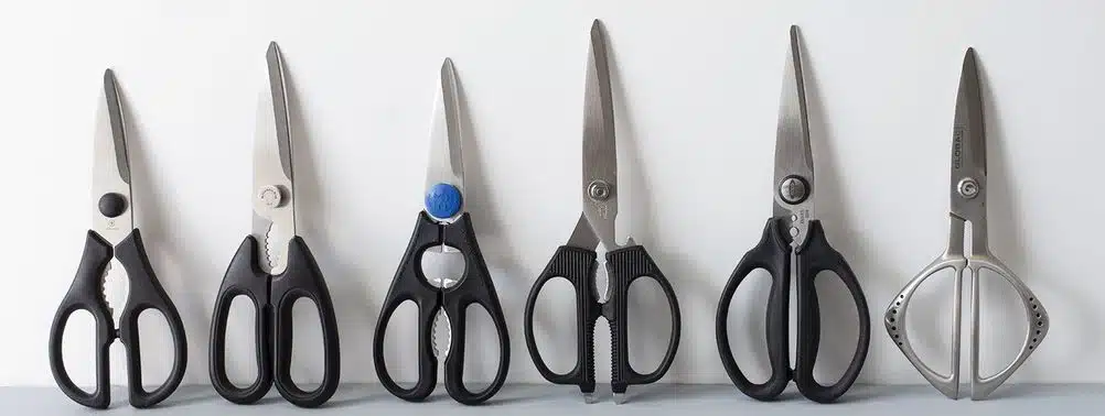 6 Sharp Steel Cutting Scissors Lined Up